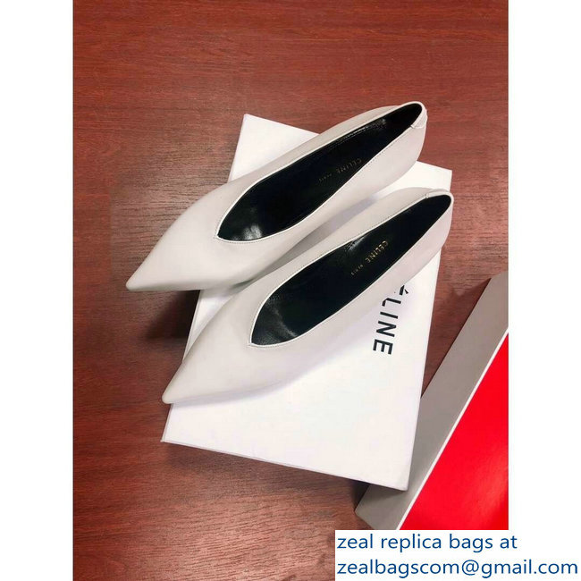 Celine Heel 7.5cm Leather Pointed-Toe Pumps Off White 2019 - Click Image to Close