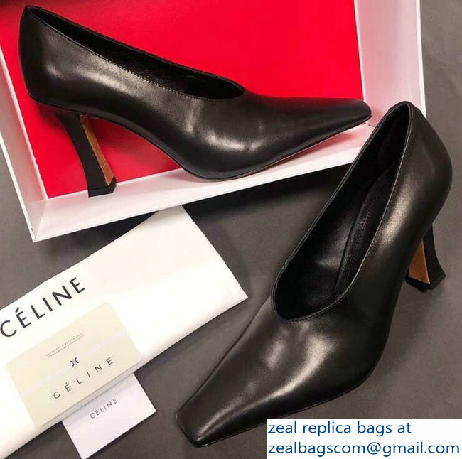 Celine Heel 9.5cm Leather Square-Toe Pumps Black 2019