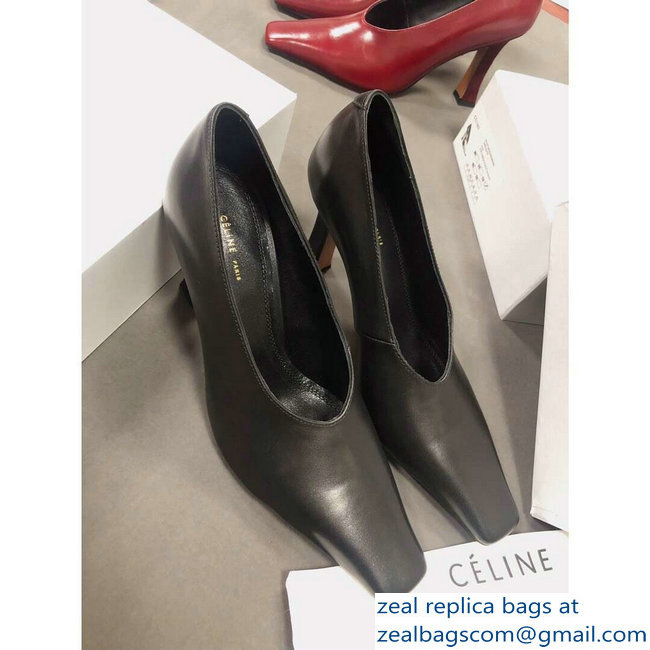 Celine Heel 9.5cm Leather Square-Toe Pumps Black 2019