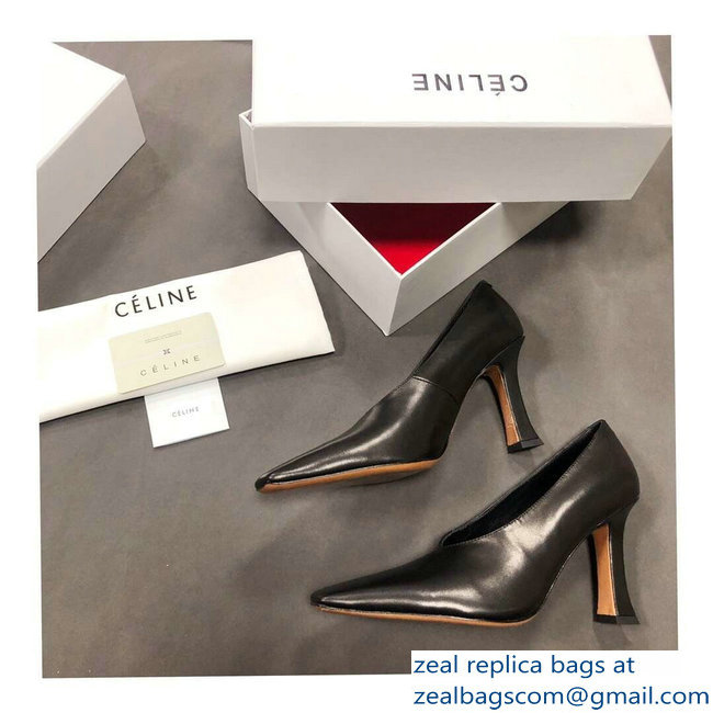 Celine Heel 9.5cm Leather Square-Toe Pumps Black 2019 - Click Image to Close