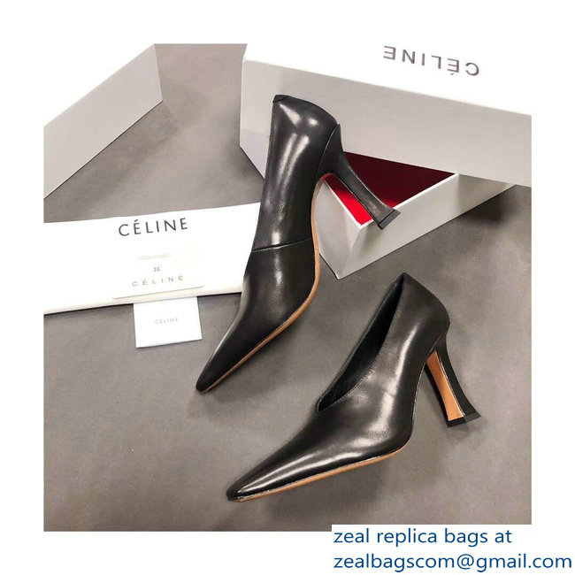 Celine Heel 9.5cm Leather Square-Toe Pumps Black 2019 - Click Image to Close