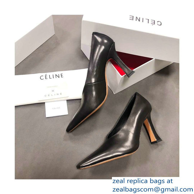 Celine Heel 9.5cm Leather Square-Toe Pumps Black 2019