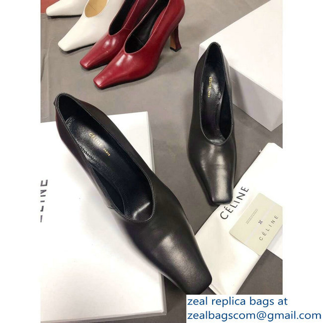 Celine Heel 9.5cm Leather Square-Toe Pumps Black 2019 - Click Image to Close