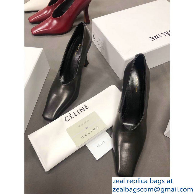 Celine Heel 9.5cm Leather Square-Toe Pumps Black 2019 - Click Image to Close