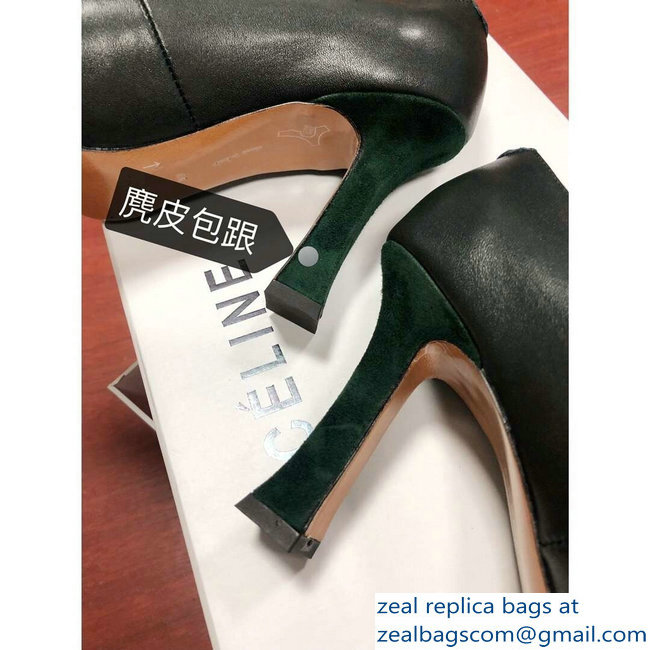 Celine Heel 9.5cm Leather Square-Toe Pumps Dark Green 2019 - Click Image to Close