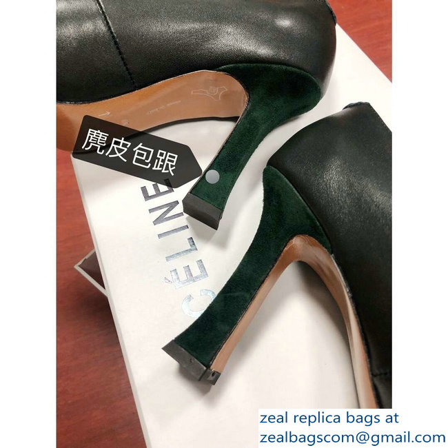 Celine Heel 9.5cm Leather Square-Toe Pumps Dark Green 2019