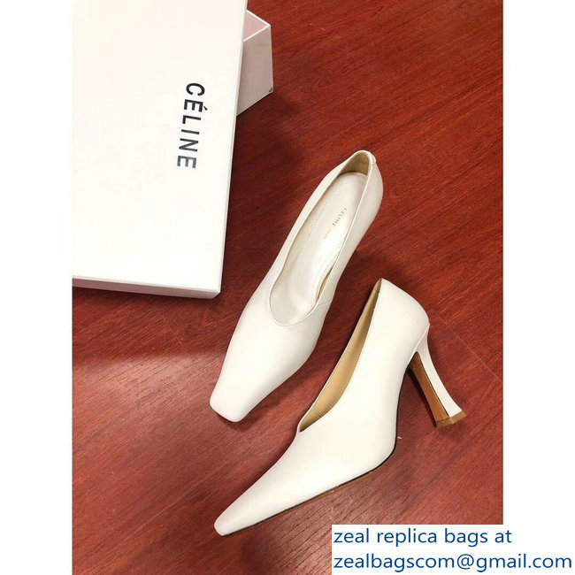 Celine Heel 9.5cm Leather Square-Toe Pumps Off White 2019