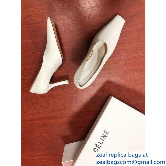 Celine Heel 9.5cm Leather Square-Toe Pumps Off White 2019