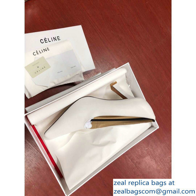 Celine Heel 9.5cm Leather Square-Toe Pumps Off White 2019 - Click Image to Close