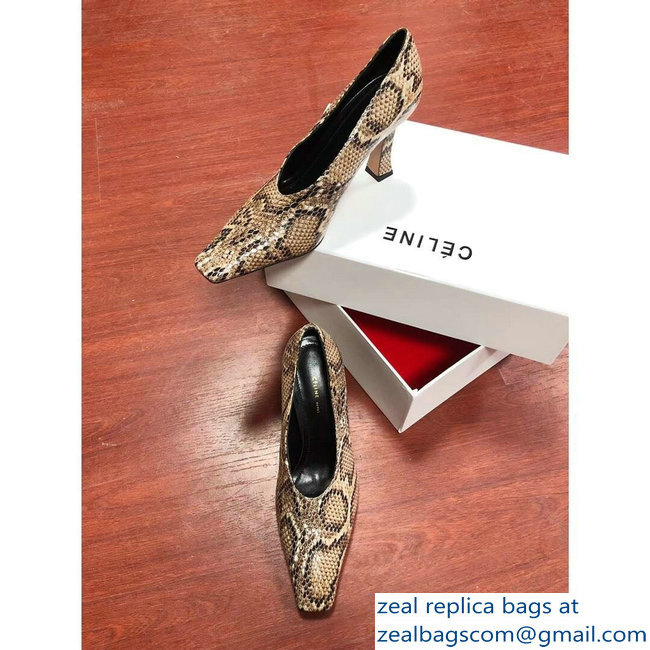 Celine Heel 9.5cm Leather Square-Toe Pumps Python Pattern 2019 - Click Image to Close