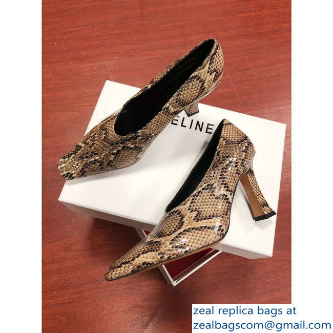 Celine Heel 9.5cm Leather Square-Toe Pumps Python Pattern 2019 - Click Image to Close
