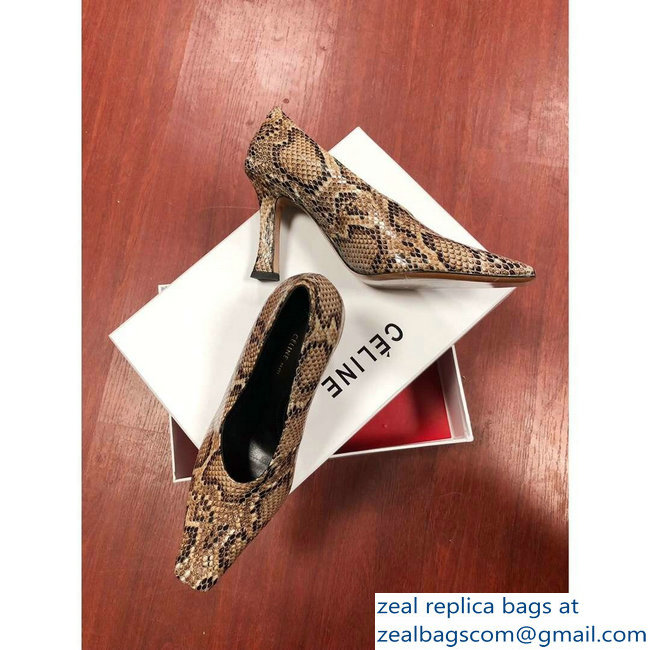 Celine Heel 9.5cm Leather Square-Toe Pumps Python Pattern 2019