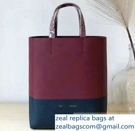 Celine Small Cabas Shopping Bag in Grained Calfskin 189813 Burgundy/Black 2019 - Click Image to Close