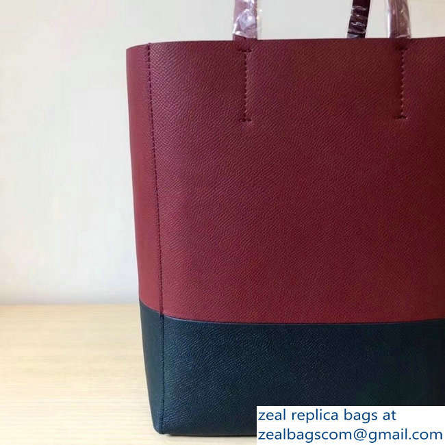 Celine Small Cabas Shopping Bag in Grained Calfskin 189813 Burgundy/Black 2019