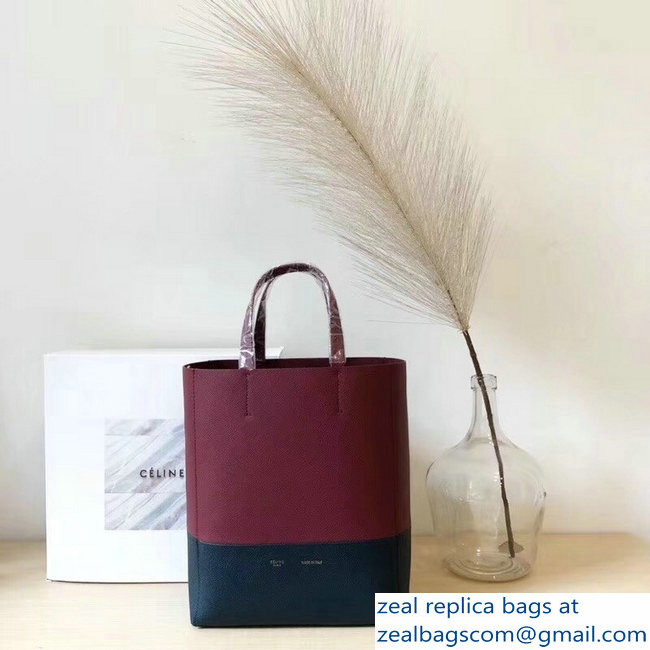 Celine Small Cabas Shopping Bag in Grained Calfskin 189813 Burgundy/Black 2019 - Click Image to Close