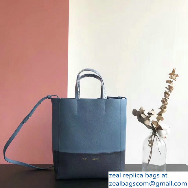 Celine Small Cabas Shopping Bag in Grained Calfskin 189813 Denim Blue/Black 2019 - Click Image to Close