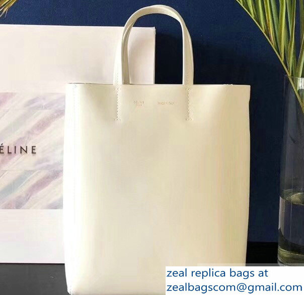 Celine Small Cabas Shopping Bag in Grained Calfskin 189813 White 2019 - Click Image to Close