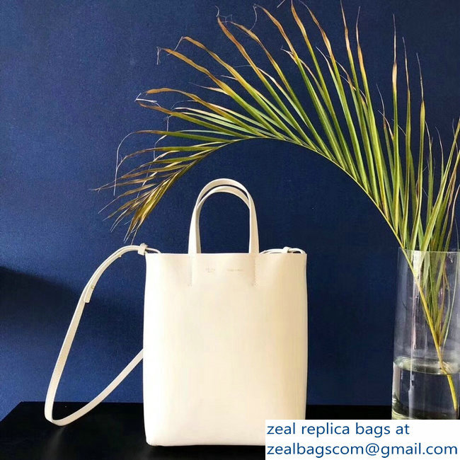 Celine Small Cabas Shopping Bag in Grained Calfskin 189813 White 2019 - Click Image to Close