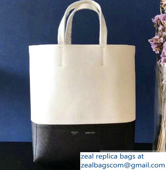 Celine Small Cabas Shopping Bag in Grained Calfskin 189813 White/Black 2019 - Click Image to Close