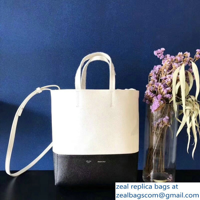 Celine Small Cabas Shopping Bag in Grained Calfskin 189813 White/Black 2019 - Click Image to Close