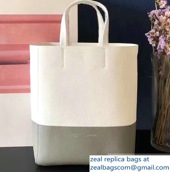 Celine Small Cabas Shopping Bag in Grained Calfskin 189813 White/Gray 2019 - Click Image to Close