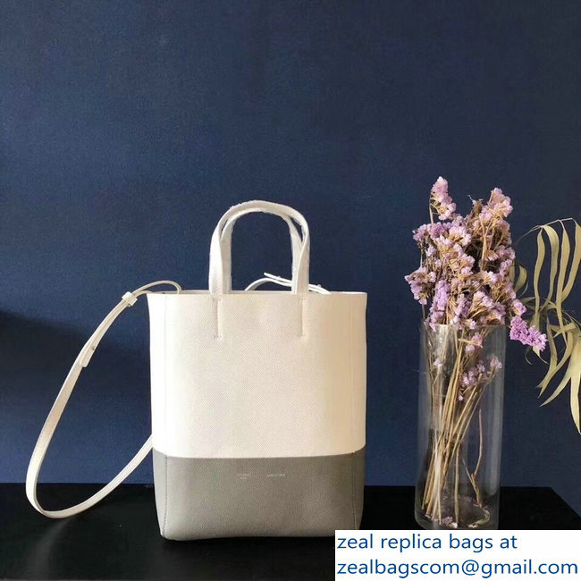 Celine Small Cabas Shopping Bag in Grained Calfskin 189813 White/Gray 2019 - Click Image to Close