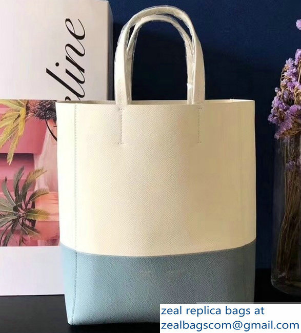 Celine Small Cabas Shopping Bag in Grained Calfskin 189813 White/Green Blue 2019 - Click Image to Close