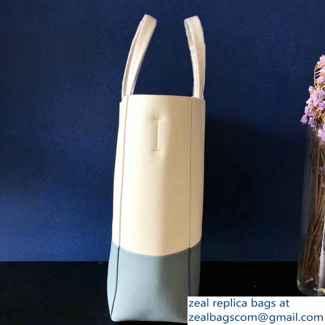 Celine Small Cabas Shopping Bag in Grained Calfskin 189813 White/Green Blue 2019 - Click Image to Close