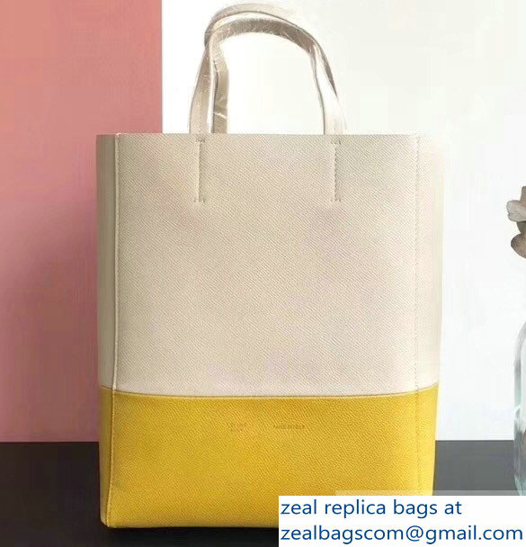 Celine Small Cabas Shopping Bag in Grained Calfskin 189813 White/Yellow 2019 - Click Image to Close