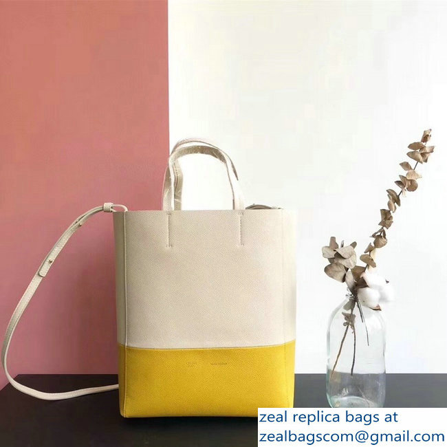 Celine Small Cabas Shopping Bag in Grained Calfskin 189813 White/Yellow 2019