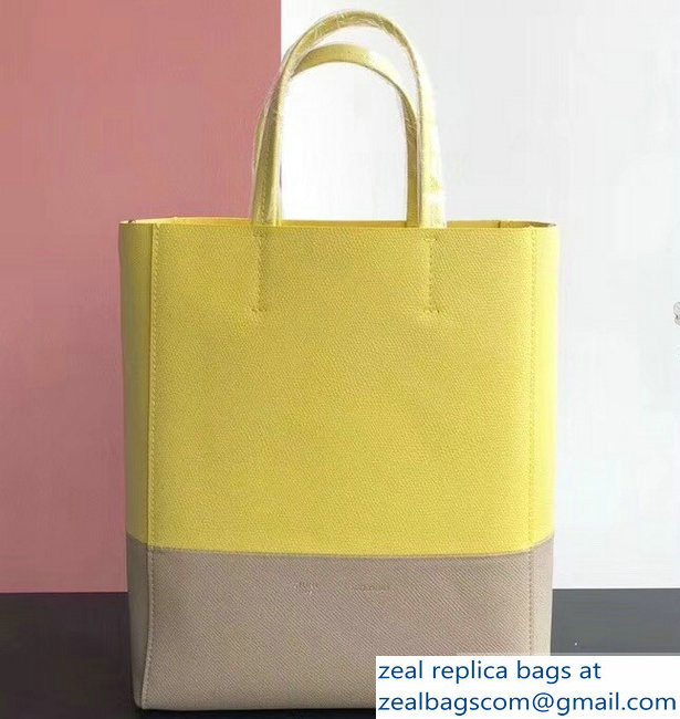 Celine Small Cabas Shopping Bag in Grained Calfskin 189813 Yellow/Etoupe 2019 - Click Image to Close