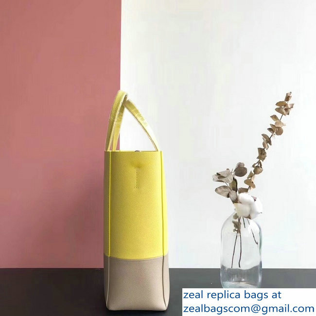Celine Small Cabas Shopping Bag in Grained Calfskin 189813 Yellow/Etoupe 2019