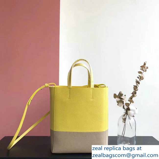 Celine Small Cabas Shopping Bag in Grained Calfskin 189813 Yellow/Etoupe 2019 - Click Image to Close