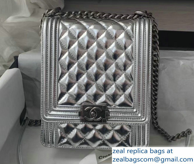 Chanel Boy North/South Small Flap Bag AS0130 Silver 2019