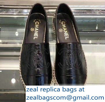 Chanel CC Logo Laminated Crinkled Leather Espadrilles G29762 Black 2019