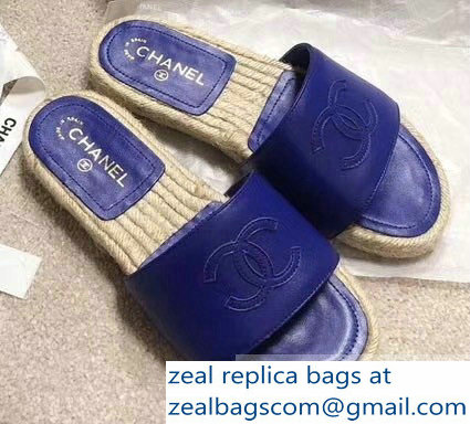 Chanel CC Logo Leather Mules Slipper Sandals Espadrilles G34067 Blue 2019