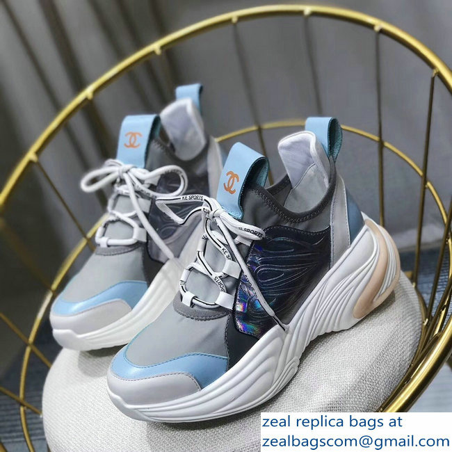Chanel CC Logo Multicolor Sneakers Gray/Blue 2019