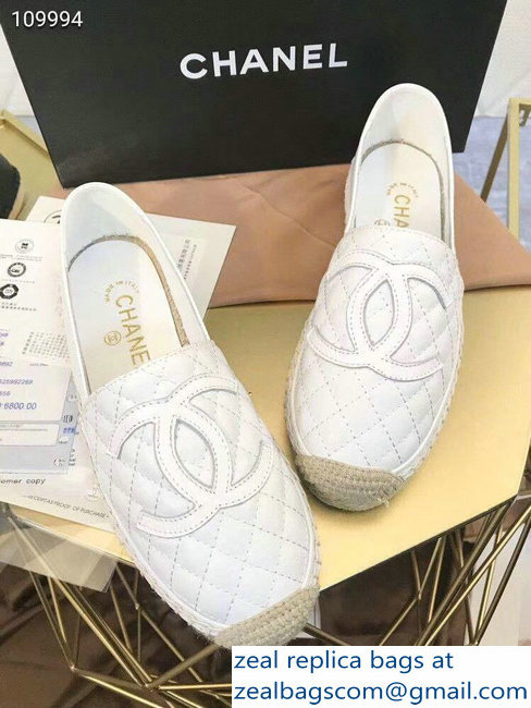 Chanel CC Logo Quilted Leather Espadrilles White