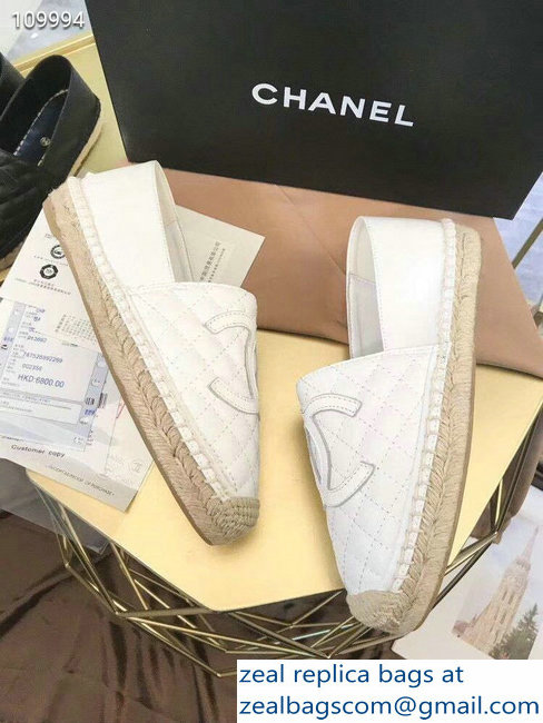 Chanel CC Logo Quilted Leather Espadrilles White