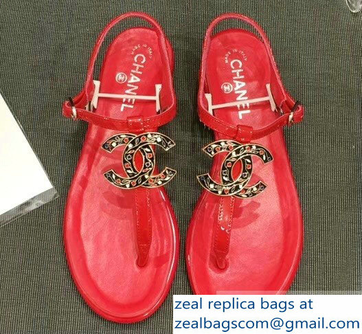 Chanel CC Logo Thong Sandals Red 2019