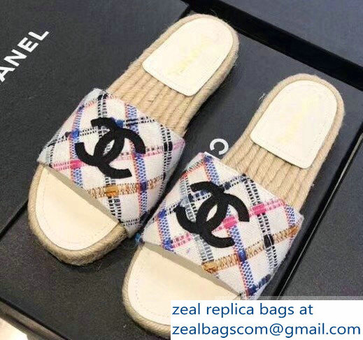 Chanel CC Logo Tweed Mules Slipper Sandals Espadrilles G34067 Diamond 2019