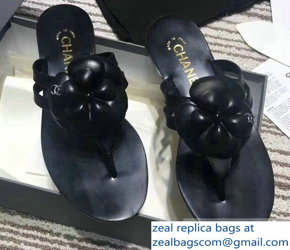 Chanel Camellia Thong Slippe Mules Sandals Black 2019