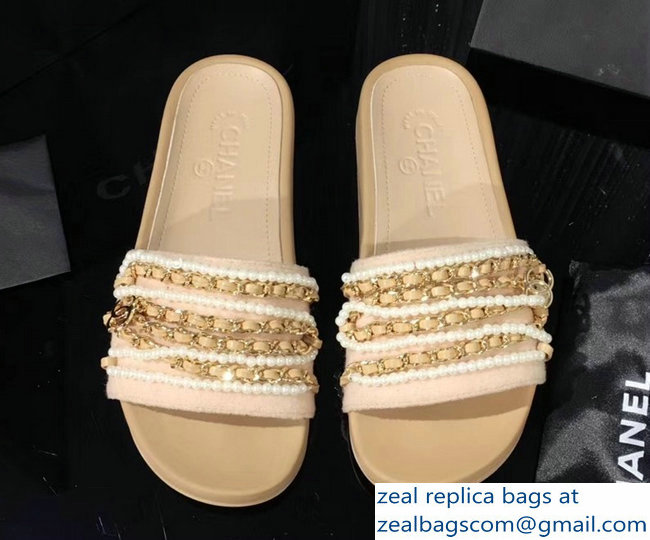 Chanel Chain Mules Slipper Sandals Pearls beige/Gold 2019