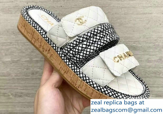 Chanel Cord Mules Slipper Sandals G34603 White 2019