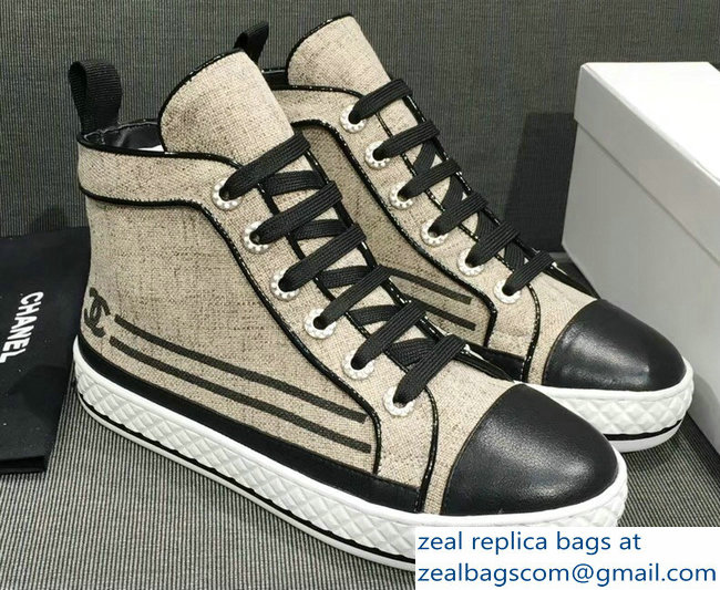 Chanel Fabric and Lambskin High-top Sneakers G34222 Beige 2019