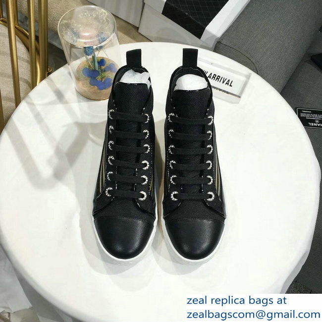 Chanel Fabric and Lambskin High-top Sneakers G34222 Black 2019