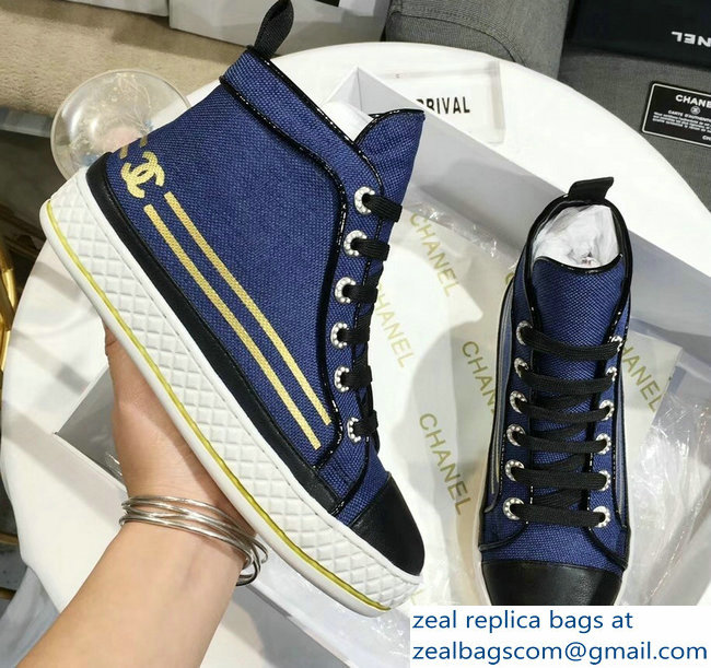 Chanel Fabric and Lambskin High-top Sneakers G34222 Blue 2019