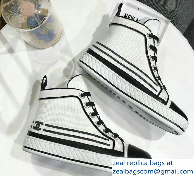 Chanel Fabric and Lambskin High-top Sneakers G34222 White 2019
