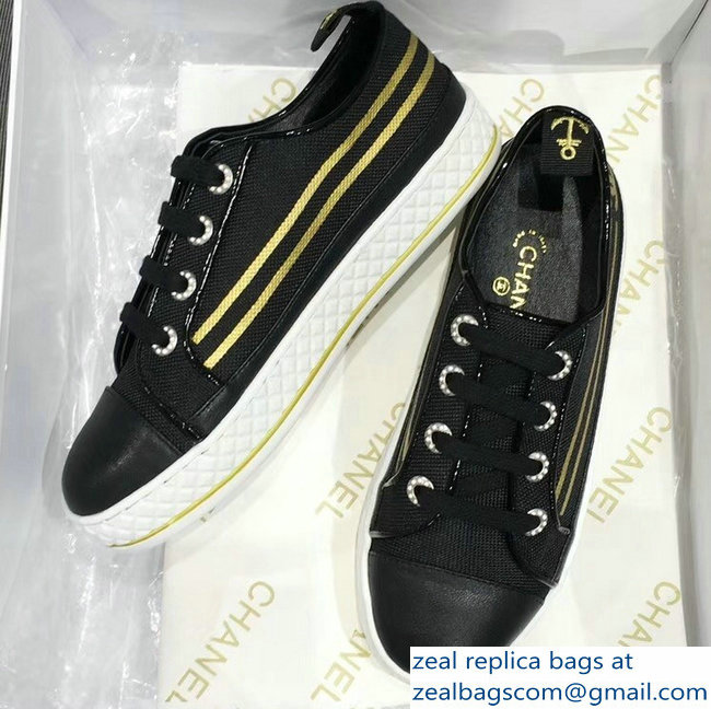 Chanel Fabric and Lambskin Low-top Sneakers Black 2019