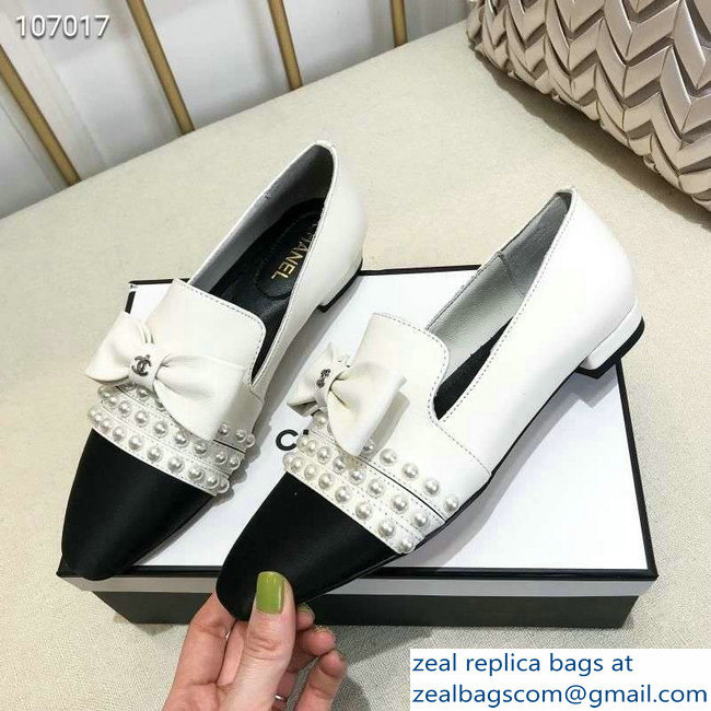 Chanel Grosgrain Loafers with Pearls and Bow G34249 White 2019